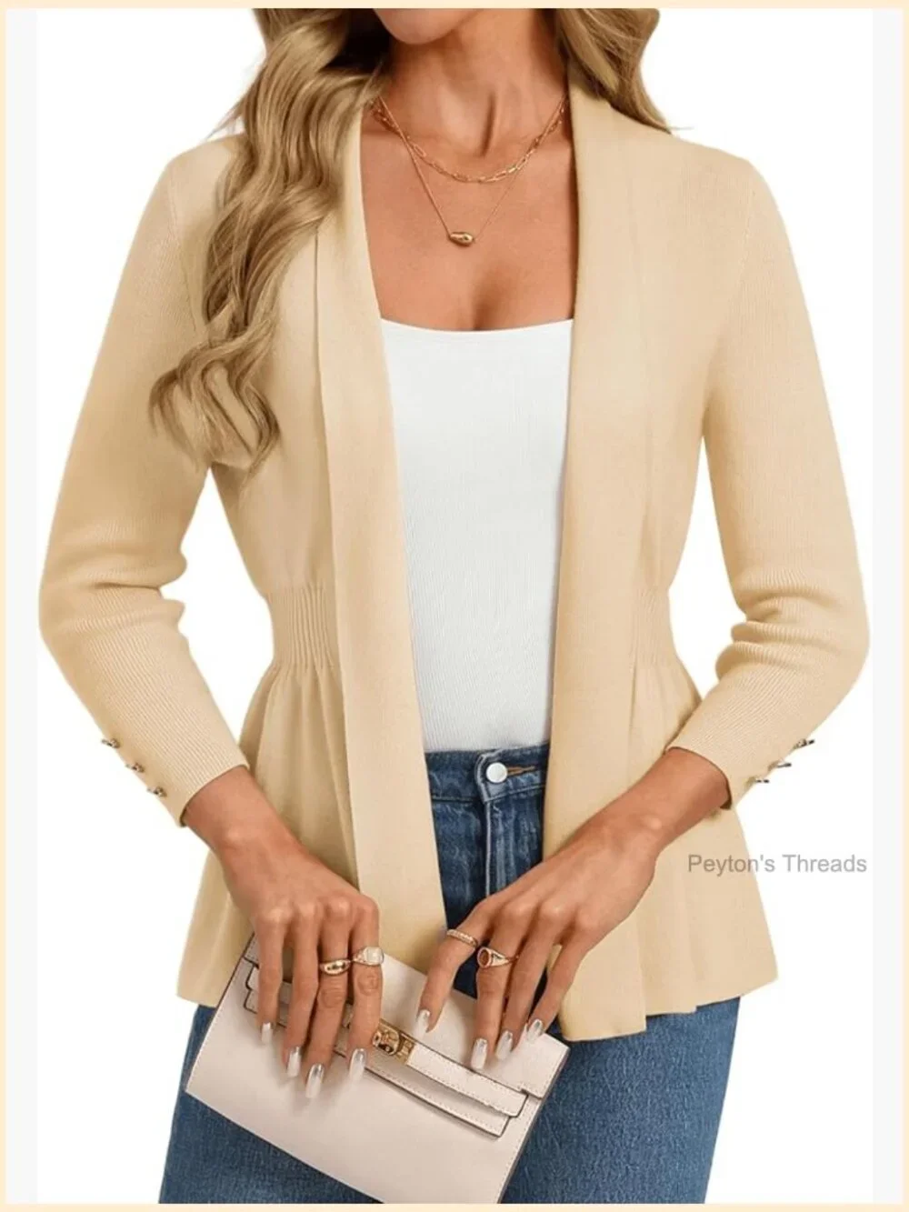 Lightweight Viscose Blend Cardigan with Peplum Design and Buckle Cuffs